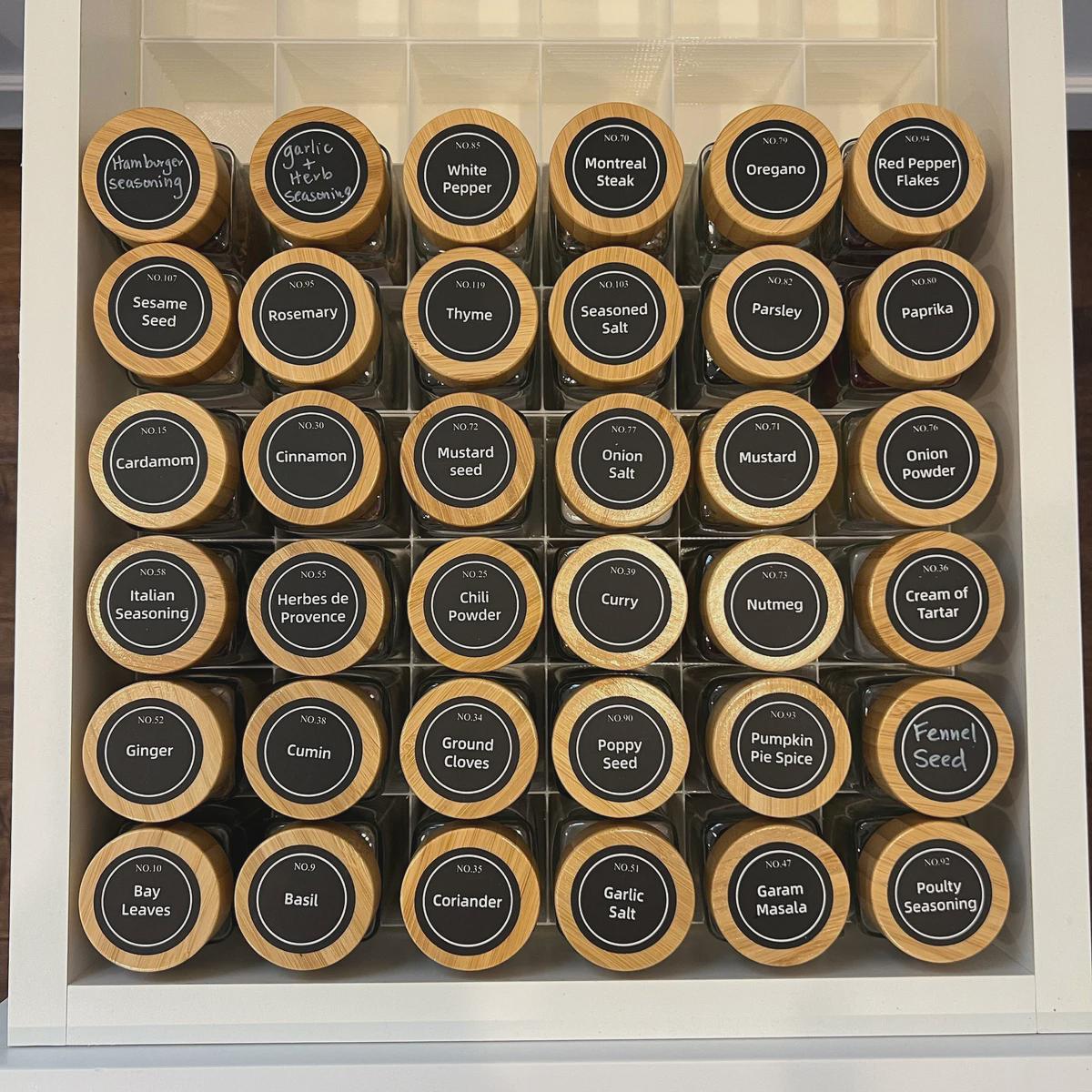 Drawer Spice Organizer for Standard Jars | Custom Made Insert That Will Fit Any Drawer | Fits 4oz Jars