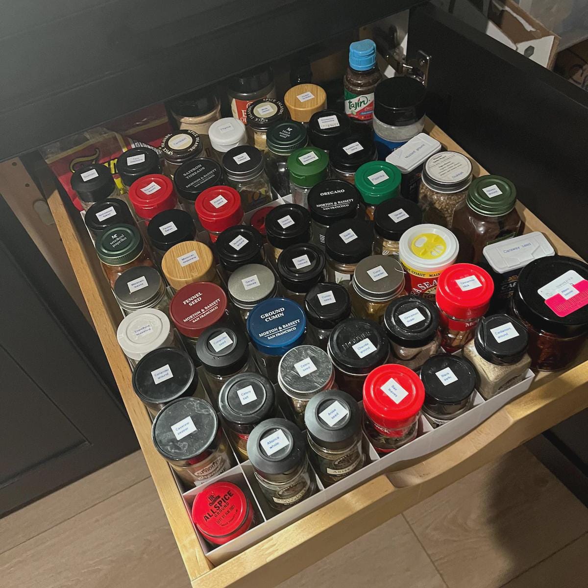 Drawer Spice Organizer for Standard Jars | Custom Made Insert That Will Fit Any Drawer | Fits 4oz Jars