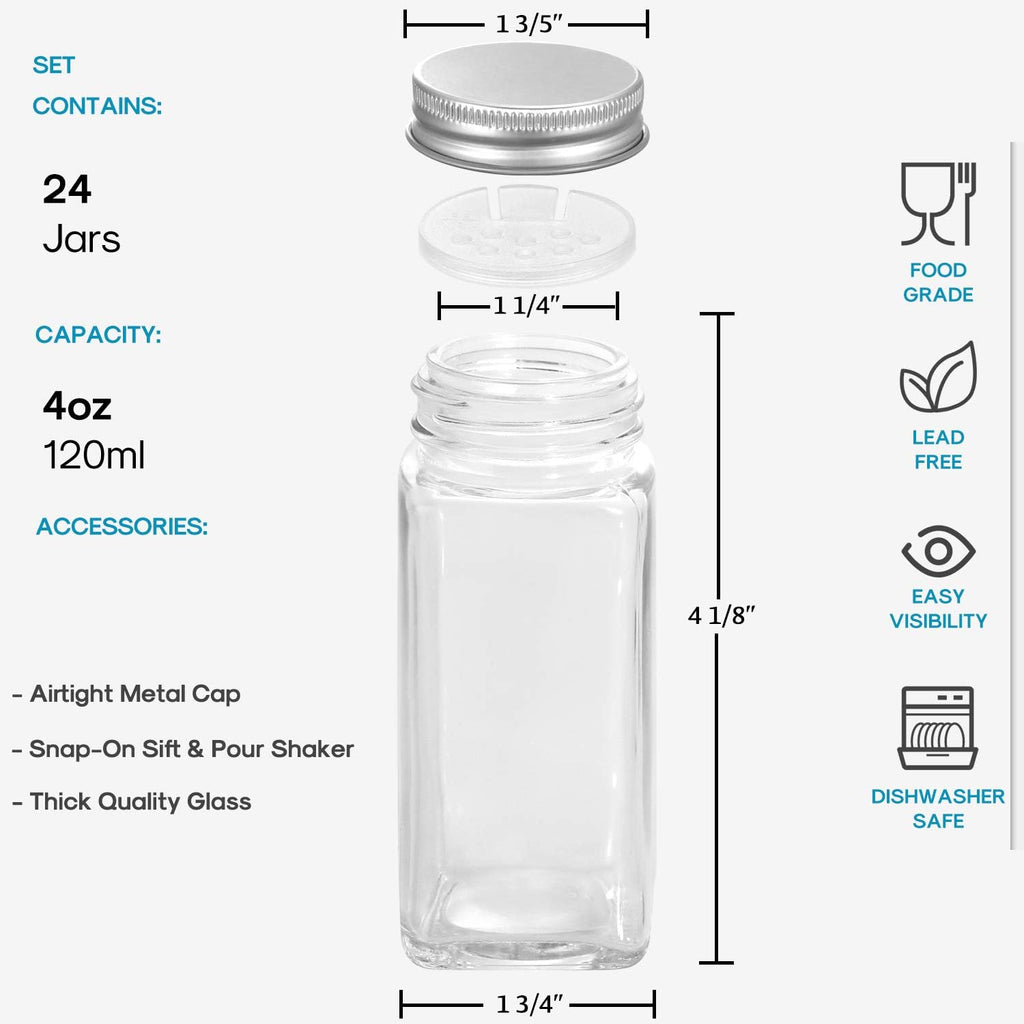 4oz Standard Spice Jar Set – Silver Edition (24-Pack)