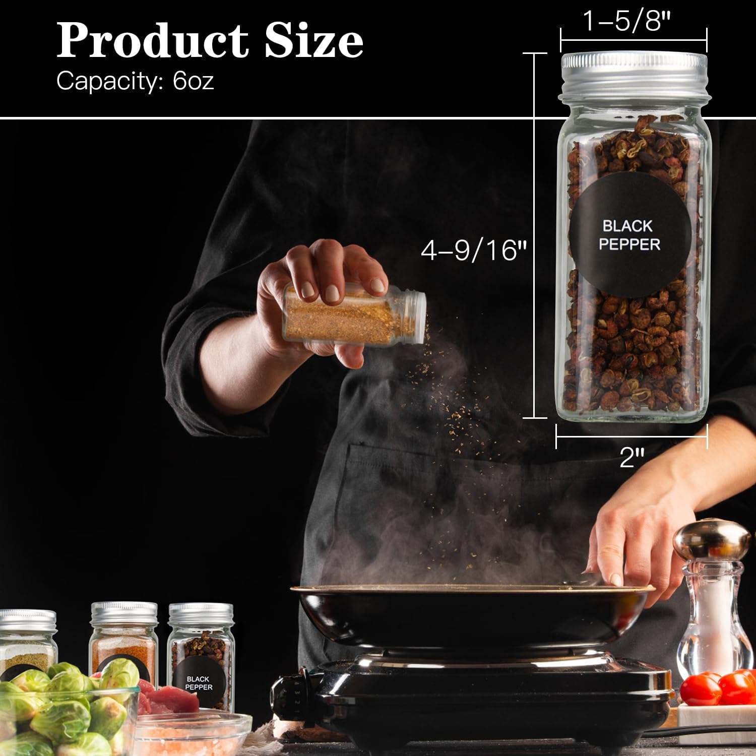 6oz Larger Spice Jar Set | Silver Edition (12-Pack)