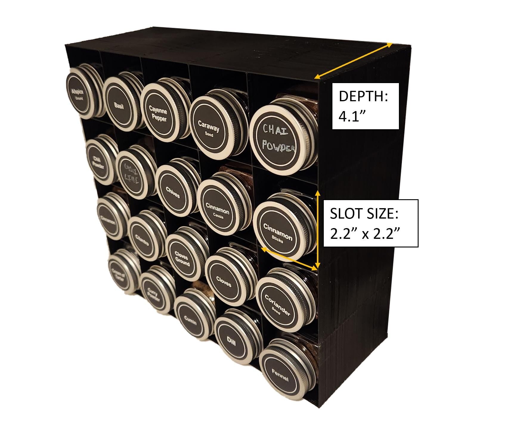 In-Cabinet Spice Organizer for Larger Jars | Custom Sized to Fit Any Space | Fits 6oz Jars