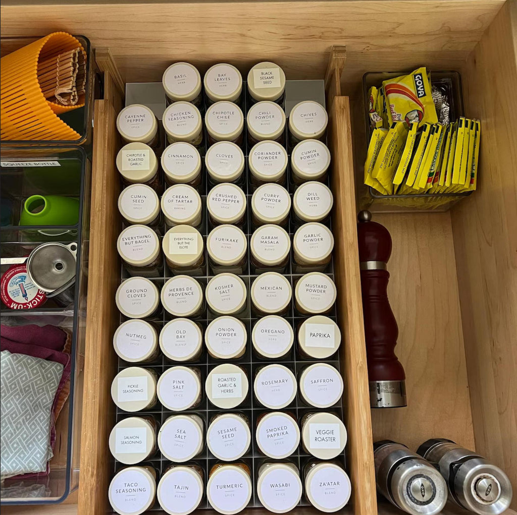 Drawer Spice Organizer for Standard Jars | Custom Made Insert That Will Fit Any Drawer | Fits 4oz Jars