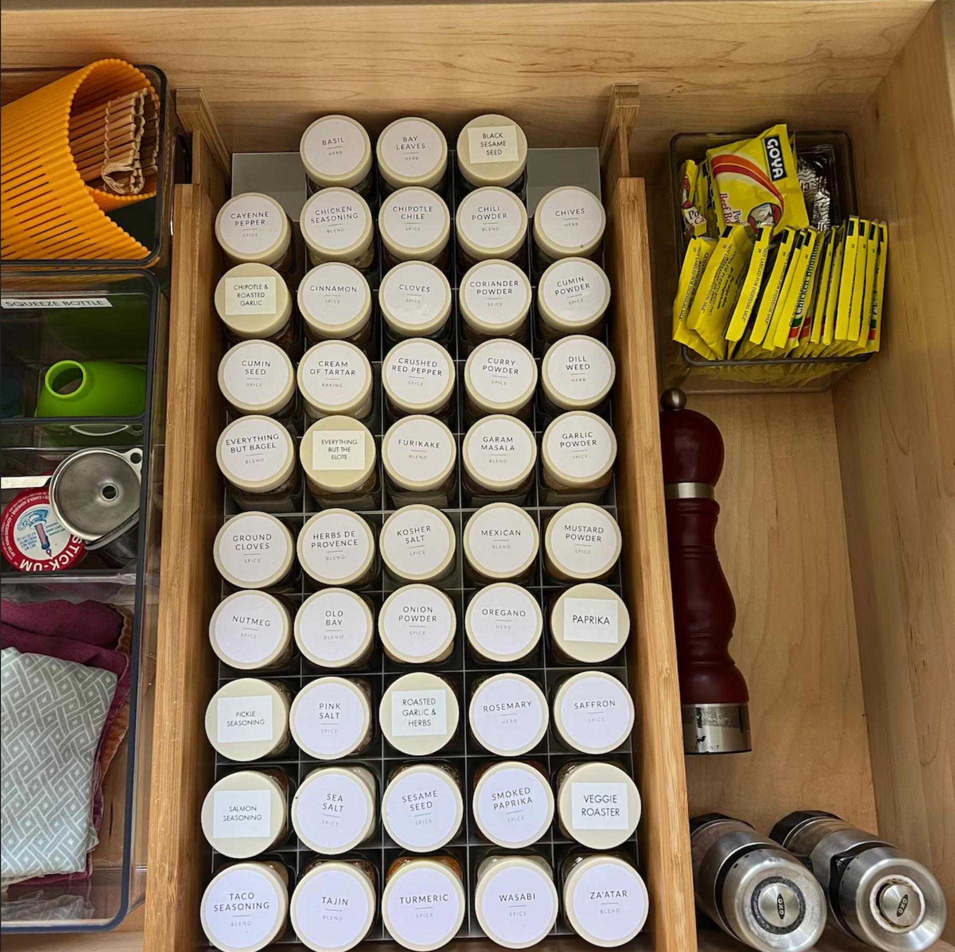 Drawer Spice Organizer for Standard Jars | Custom Made Insert That Will Fit Any Drawer | Fits 4oz Jars