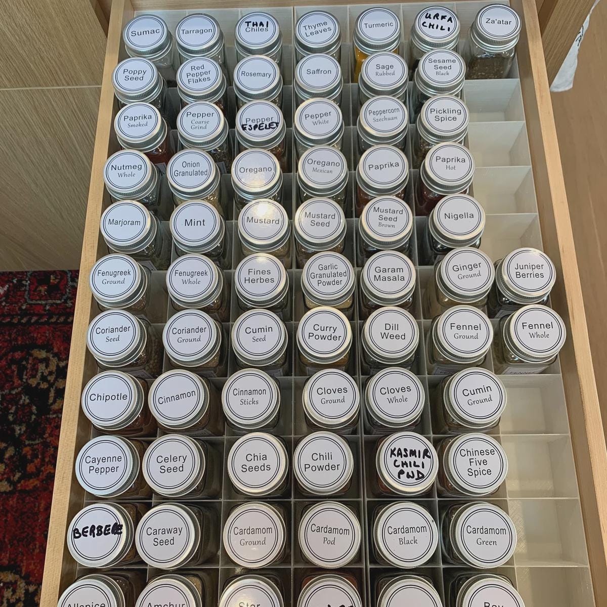 Drawer Spice Organizer for Standard Jars | Custom Made Insert That Will Fit Any Drawer | Fits 4oz Jars
