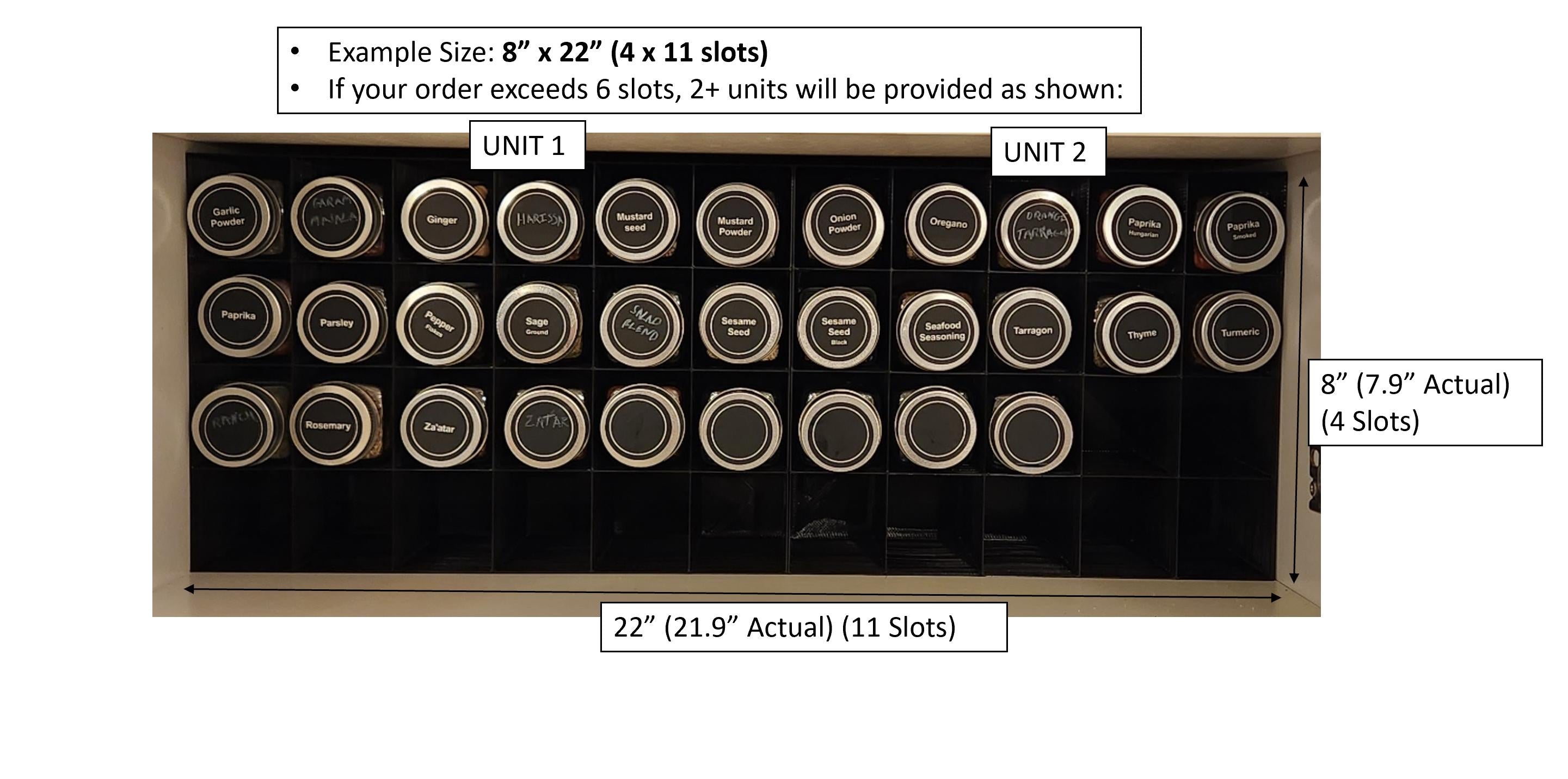 In-Cabinet Spice Organizer for Standard Jars | Custom Sized to Fit Any Space | Fits 4oz Jars