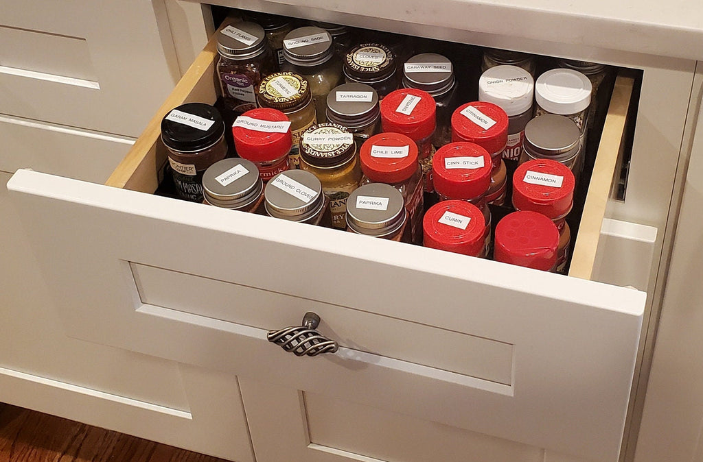 Drawer Spice Organizer for Standard Jars | Custom Made Insert That Will Fit Any Drawer | Fits 4oz Jars